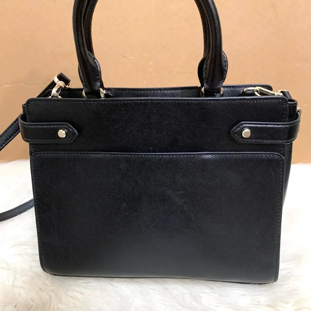 KATE SPADE Black Saffiano Leather STACI Structured Satchel w/XBody Strap